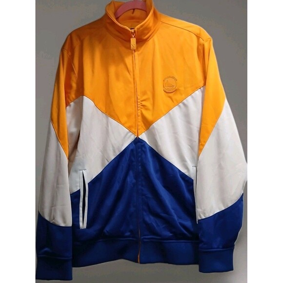 Golden State Warriors Jacket XL UNK NBA Full Zip Colorblock Blue Yellow Retro - Picture 2 of 14
